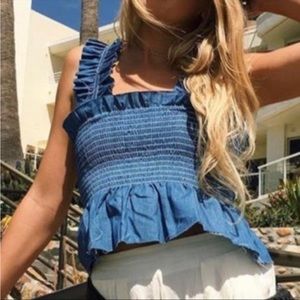 Womens LF RP4LF Smocked Blue Tank Top size Small